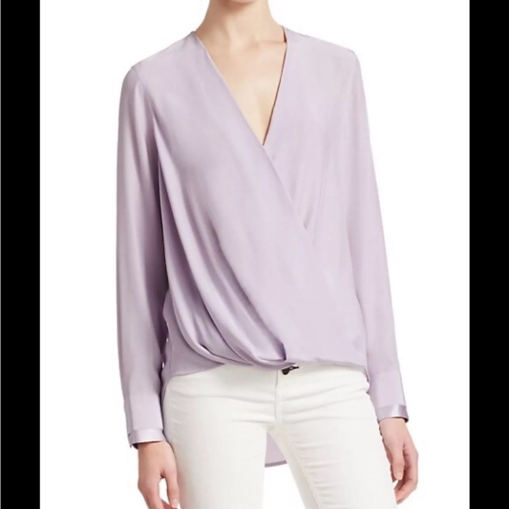 💜Rag and Bone Victor Silk Wrap Blouse Lilac Size S/P High Low Hemline